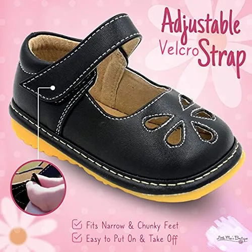 Vista 4 de Little Mae's Boutique Mary Jane - Zapatos chirriantes para niñas pequeñas, zapatos ideales para caminar con chirriador extraíble y correa ajustable