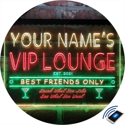 Vista 3 de Letrero de luz de neón LED tricolor personalizado VIP Lounge Bar Personalizar Nombre Fecha Texto Cita Fuente Verde y Rojo y Amarillo 13 x 8.7