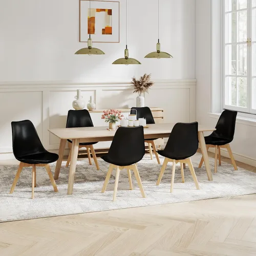 Vista 7 de NOBPEINT Juego de 2 sillas de comedor modernas de mediados de siglo, sillas tapizadas de piel sintética con respaldo curvo, silla de cocina de negro