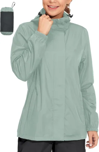 Vista 8 de Little Donkey Andy Women's Packable Waterproof Hooded Rain Jacket verde bosque oscuro