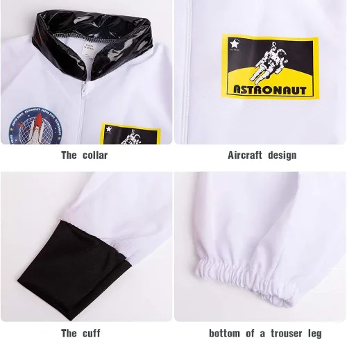 Vista 6 de eccbox Disfraz de astronauta para niños, traje espacial para juegos de rol, con casco de visera móvil