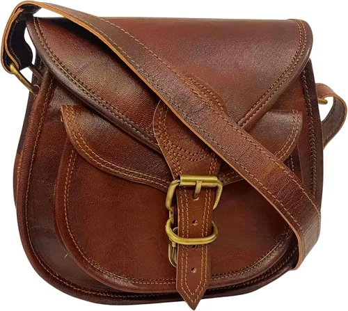 Vista 4 de URBAN LEATHER Bolso bandolera para mujer de cuero auténtico bohemio hippie hecho a mano vintage para viajes cruzado bolso de sillín para mujer bolso