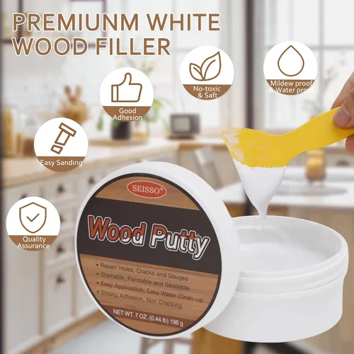 Vista 4 de DEWEL Masilla de relleno de madera, kit de reparación de muebles de madera, relleno de madera blanca manchable y paintab, reparación rápida