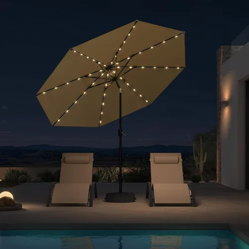 Vista 50 de PURPLE LEAF Sombrilla LED para patio y piscina, 5 x 8 pies, con base para Beige
