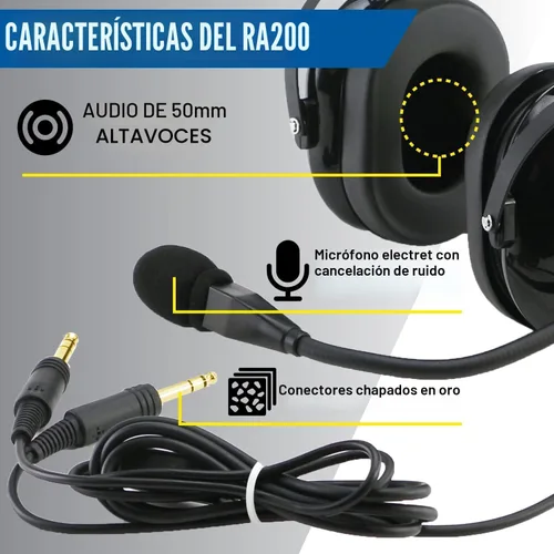 Vista 3 de Rugged Air RA200 auriculares para pilotos de aviación general, color negro