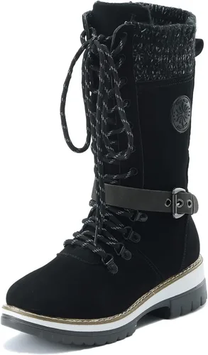 Vista 3 de ZBYY Botas vaqueras de media pantorrilla para mujer, tacón bajo grueso, botas de combate occidental, botas de invierno con punta redonda, sin