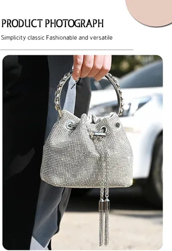 Vista 5 de Chlemeter Bolsa de noche con cristales para mujer monederos de mano con diamantes de imitación brillantes para boda graduación fiesta club bolso