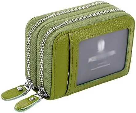 Vista 4 de Portatarjetas de identificación para mujer, de cuero con doble cremallera para mujer, cartera de crédito de gran capacidad