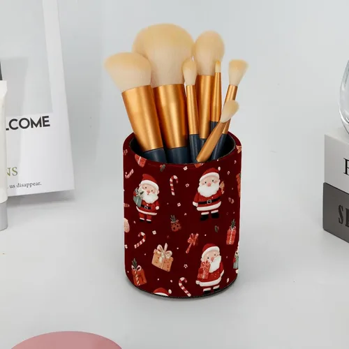 Vista 6 de Taza de PVC para escritorio, bastones de caramelo de Papá Noel rojo para organizador de bolígrafos de escritorio, soporte para brochas de maquillaje