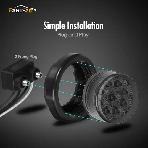 Vista 4 de Partsam Kit de 4 luces LED redondas ahumadas de 2 pulgadas y marcador lateral, 9 diodos con reflectores ojales/coletas, camión, remolque, RV