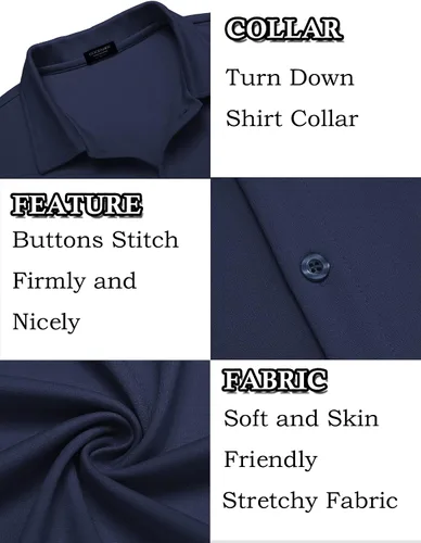 Vista 5 de COOFANDY Camisa casual con botones para hombre, manga corta, sin arrugas, camisa de verano