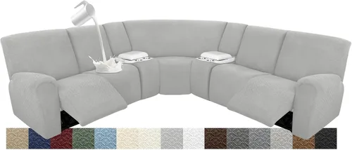 Vista 95 de Fundas para sofá modular reclinable, impermeable, en forma de L, lavable, para sofá reclinable en forma de L, súper elásticas, suaves, para esquinas