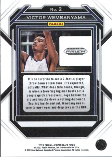 Vista 2 de 2023-24 Panini Prizm Draft Picks #2 Victor Wembanyama RC Novato Internacional Tarjeta de Intercambio de Baloncesto