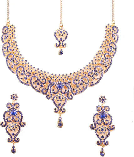 Vista 177 de Conjunto precioso de collar con look real Indian Bollywood, maravillosamente decorado, conjunto de collar adornado para mujer.