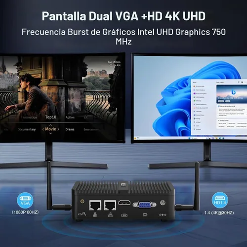 Vista 3 de HISTTON Mini PC N100, PC industrial sin ventilador Win 11 Pro