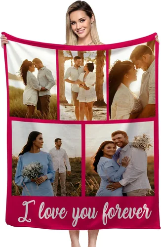 Vista 10 de Manta personalizada, diseño de vellón con texto, mantas con imágenes personalizadas para bebé, madre, padre, adultos, amigos, amantes, perros, 1 Foto