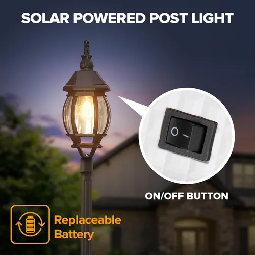 Vista 6 de LUTEC Lámpara solar para poste, luz de poste impermeable del anochecer al amanecer con vidrio transparente, exterior de aluminio vintage negro