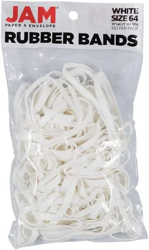 Vista 14 de JAM PAPER Bandas de goma coloridas, tamaño 33, bandas elásticas blancas, 100/paquete Blanco