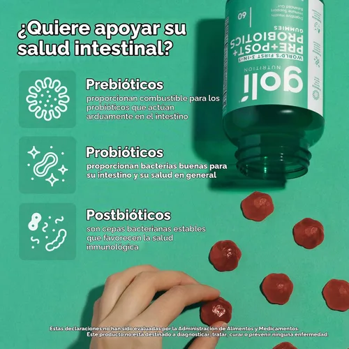 Vista 2 de Goli Pre Pro - Gomitas postbióticas - La primera fórmula 3 en 1 del mundo con probióticos DE111, prebióticos XOS, postbióticos MCC1849, veganas, sin