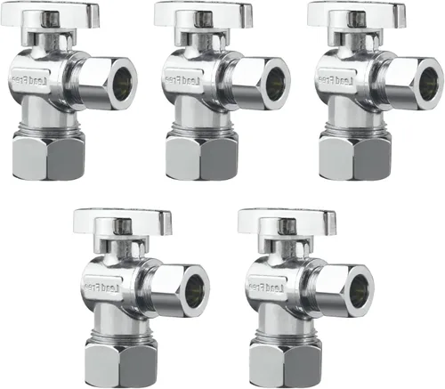 Vista 10 de Válvula de Parada Angular WiseWater 1/2" FNPT x 3/8" OD de Compresión, Válvula de Cierre de Inodoro de Cuarto de Vuelta de Latón Cromado para Baño