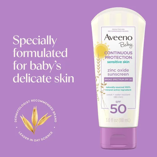 Vista 3 de Aveeno Baby - Protector solar de óxido de zinc SPF 50 para bebés con piel sensible, protección solar de amplio espectro, sin desgarros, resistente