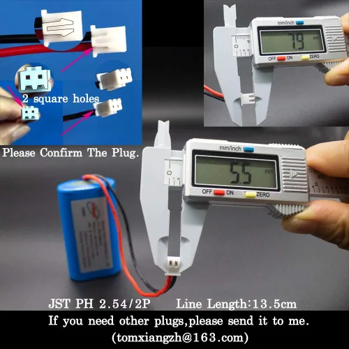 Vista 3 de VIDAR Batería recargable de iones de litio 7.4V 2600mAh Batería de iones de litio de alta capacidad con JST PH2.54/2P Plug-in (personalizable)