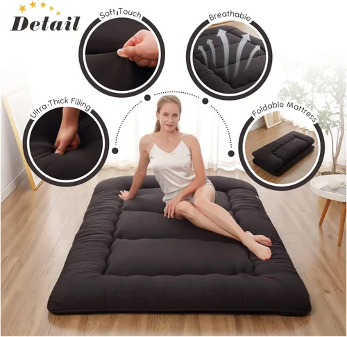 Vista 4 de Zelladorra Colchón japonés de suelo, colchón futón con bolsa de almacenamiento portátil y funda lavable, tapete de tatami grueso enrollable adecuado