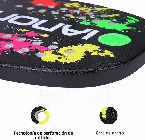 Vista 2 de IANONI Beach Tennis Racket Carbon Fiber Surface with EVA Memory Flex Foam Core Beach Tennis Racquets Lightweight Beach Tennis Paddle