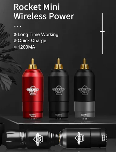 Vista 2 de Mini Rocket Tattoo Machine Set Japón Motor inalámbrico Batería Tatuaje Rotary Machine Power RCA Interface Mini lápiz de tatuaje inalámbrico, juego
