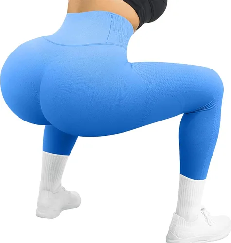 Vista 4 de OYS Leggings de entrenamiento para mujer con levantamiento de glúteos cintura alta pantalones de yoga sin costuras mallas de compresión deportivas