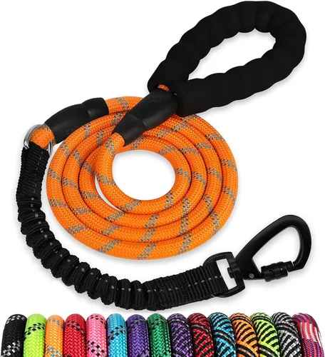 Vista 38 de Correa de perro de cuerda de 3 pies: correa resistente con gancho giratorio bloqueable, hilos reflectantes, bungee y asa acolchada - Correa