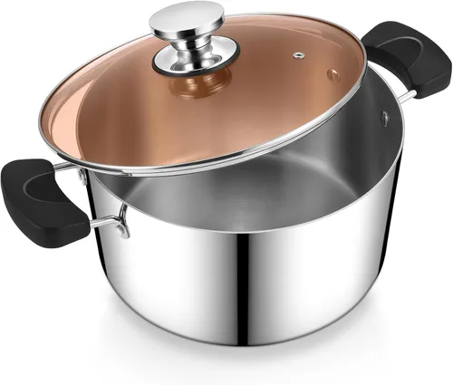 Vista 9 de P&P CHEF Olla de 3 cuartos de galón con tapa, olla de cocina de acero inoxidable para sopa, asas dobles a prueba de calor con tapa visible, apta