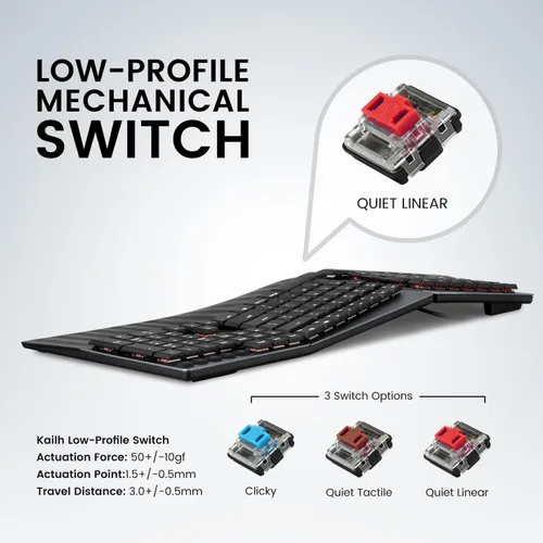 Vista 6 de Perixx PERIBOARD-535RD - Teclado mecánico dividido ergonómico con cable, interruptores lineales rojos de perfil bajo, función programable con teclas