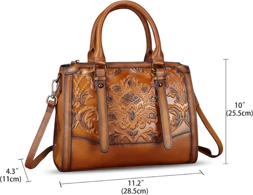 Vista 7 de Bolso de cuero genuino para mujer, bolso de cuero en relieve, bolso con asa superior, bolso hecho a mano, bolso cruzado hobo