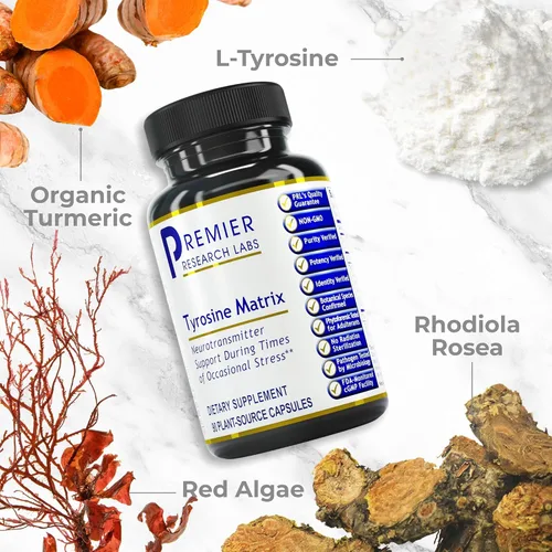 Vista 3 de Premier Research Labs Matriz de tirosina – Contiene aquamina, Rhodiola Rosea, cúrcuma orgánica y salvia china – Soporte de neurotransmisores