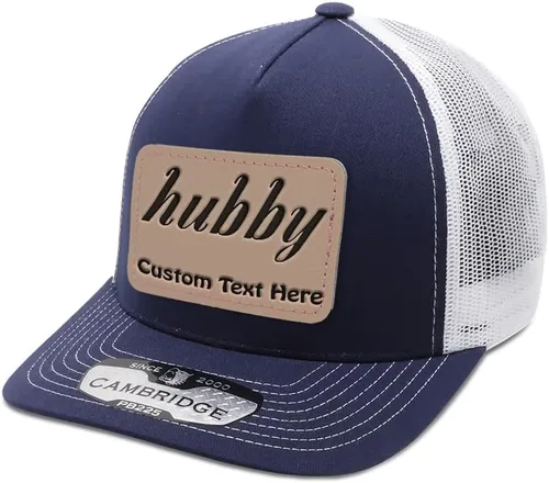 Vista 7 de Speedy Pros Grabado Trucker Mesh Cap Hubby Rectángulo Cuero Parche 5 Panel Sombreros Snapback Poliéster Diseño negro de carga solamente.