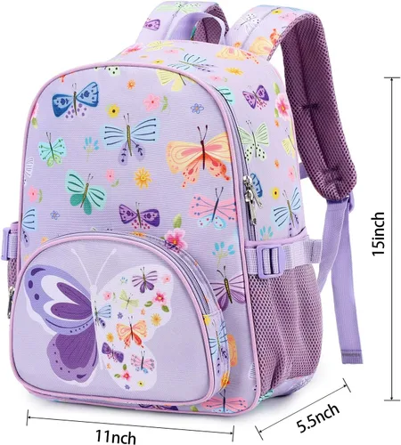 Vista 6 de Mochila para niños, mochila escolar para niñas y preescolar, mochila de unicornio para niños pequeños con clip para el pecho, púrpura