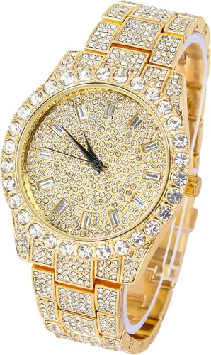 Vista 3 de Techno Pave Reloj de bisel solitario helado de 1.732 in para hombre, esfera baguette
