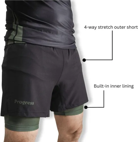 Vista 2 de Academy+ Shorts Pantalones cortos híbridos de grappling Shorts BJJ Pantalones cortos para hombre para Jiu Jitsu brasileño Pantalones cortos
