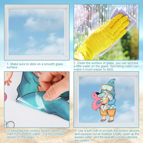 Vista 7 de AnyDesign 109 calcomanías de PVC reutilizables para ventana de verano con diseño de gnomos tropicales de Hello Summer para ventana de camión