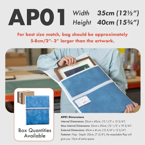 Vista 3 de Bolsas de arte (AP01-14 x 16 pulgadas) - Fuertes • Absorbentes de golpes • Reutilizables • No tóxicas • Impermeable • Forro sin ácidos - Azul
