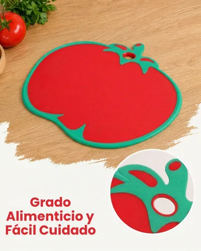 Vista 4 de Kichvoe Tabla de cortar con forma de tomate – Tabla de cortar alimentos de cocina de plástico para verduras, frutas, queso, carne Tapete de corte