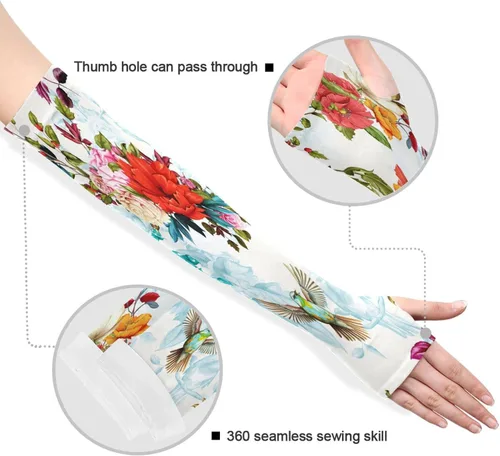 Vista 3 de Bird Spring Flowers Cooling Arm Sleeves for Men Women UV Sun Protection Work Sports Arm Sleeves with Thumb Hole for Football Running Golf