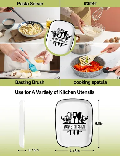 Vista 4 de Funny Mom's - Soporte de cuchara de cerámica con tabla de conversiones, soporte para utensilios de cocina de granja para estufa, encimera de cocina
