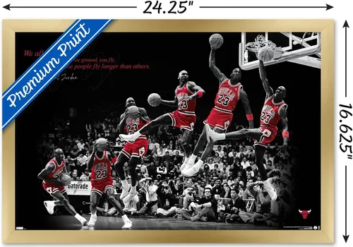 Vista 3 de Trends International Michael Jordan - Póster de pared con mosca, 14.725 x 22.375 pulgadas, versión enmarcada dorada