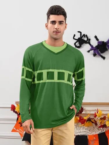 Vista 2 de Arvilhill Disfraz de Halloween para adultos, camisa polo clásica a rayas