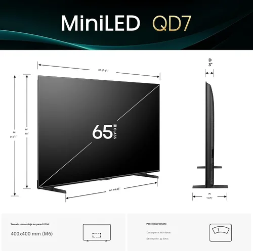 Vista 3 de Hisense Serie QD7 Clase de 65 pulgadas Mini-LED 4K UHD Smart Fire TV (65QD7QF, modelo 2025) - QLED, HDR10+, Dolby Vision, Dolby Atmos, Modo de Juego