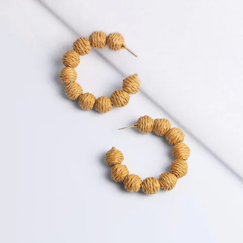 Vista 6 de Rattan Earrings Handmade Raffia Hoop Earrings for Women Summer Straw Boho Dangle Geometric Earrings Statement Beach Accessory Jewelry