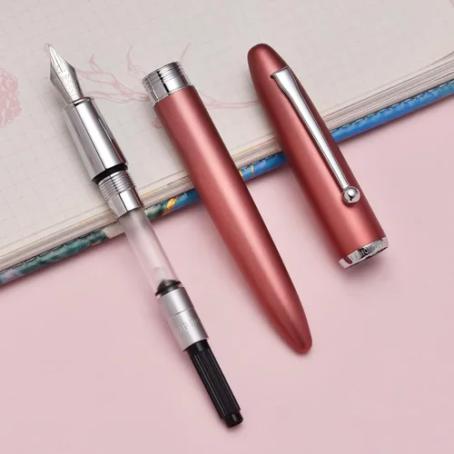 Vista 7 de Asvine Hongdian 620 Pluma estilográfica de metal rojo extra fina pluma clásica pluma oficina escritura con caja de metal