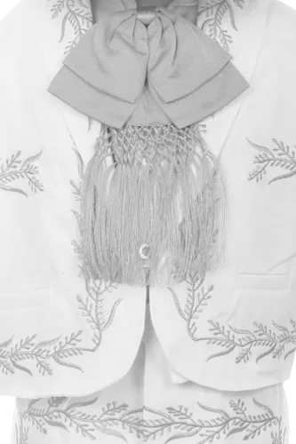 Vista 4 de Conjunto de traje de bautismo para niños de plata blanca Nuestra Señora de Guadalupe Virgen María Charro Mariachi traje de sombrero de boda niños
